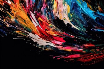 Colorful ink paint explosion on black background.
