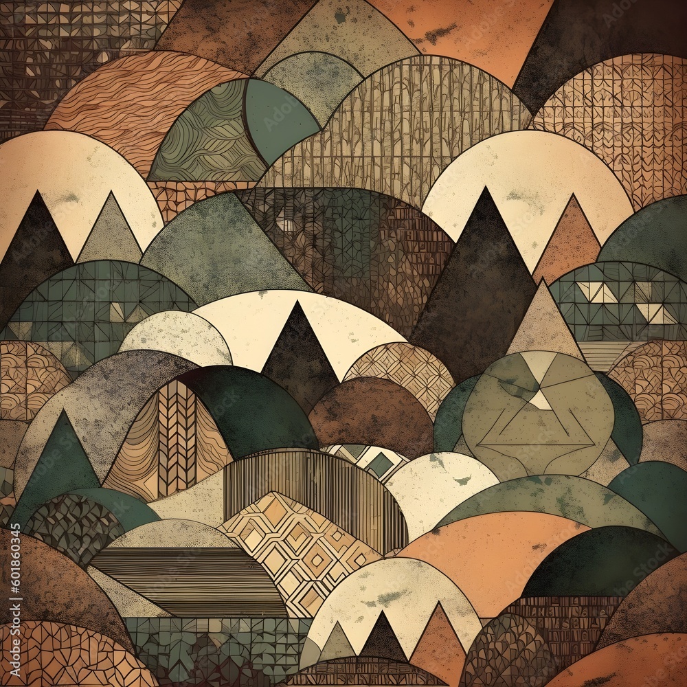 Fototapete Abstract contemporary mosaic retro color trendy colorful texture geometric shape and pattern. Artistic digital art element design material. Generative AI technology.