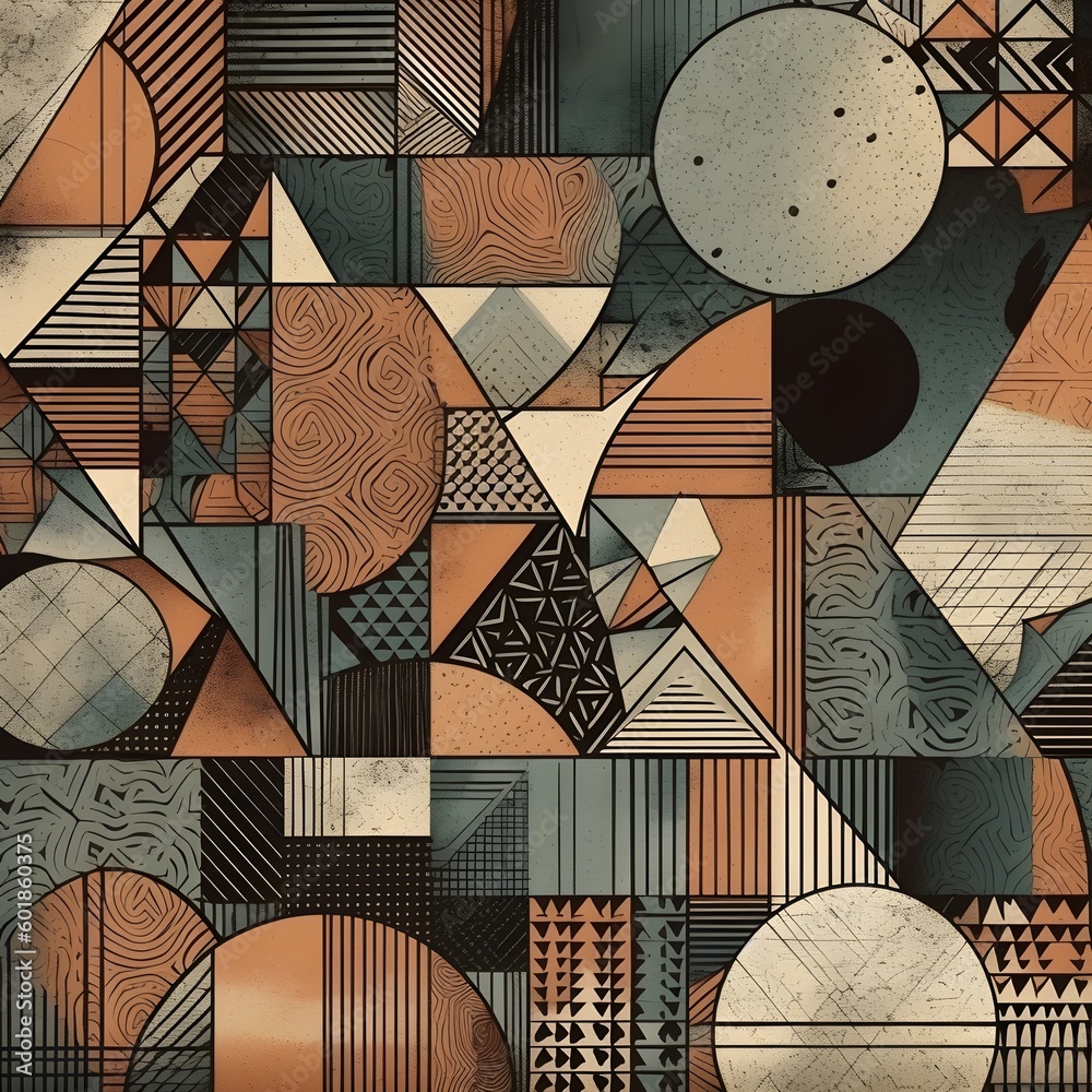 Fototapete Abstract contemporary mosaic retro color trendy colorful texture geometric shape and pattern. Artistic digital art element design material. Generative AI technology.