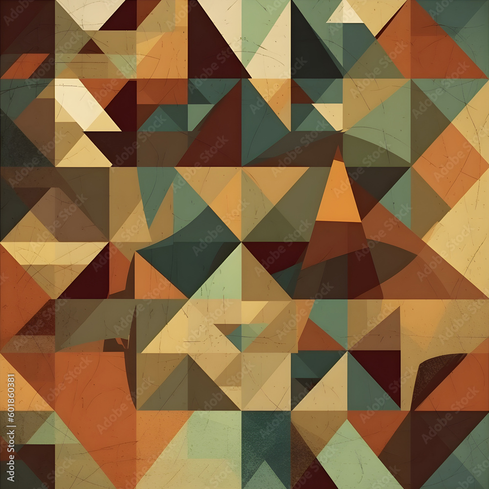 Fototapete Abstract contemporary mosaic retro color trendy colorful texture geometric shape and pattern. Artistic digital art element design material. Generative AI technology.