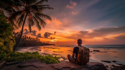 Freedom Unleashed: Digital Nomad Embracing Beach Sunset