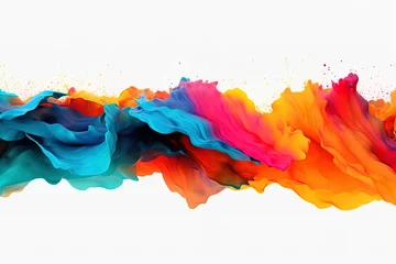 Fotobehang Colorful Liquid paint ink curved motion flow on isolated white background. Vivid color Fluid dynamic paint wave. © Aleksey