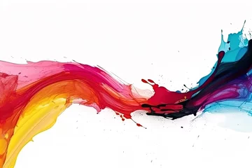 Schilderijen op glas Colorful Liquid paint ink curved motion flow on isolated white background. Vivid color Fluid dynamic paint wave. © Aleksey