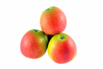 Fresh red and green apples on white background