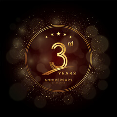 Fototapeta na wymiar 3rd anniversary logo with gold double line style decorated with glitter and confetti Vector EPS 10