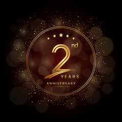 2nd anniversary logo with gold double line style decorated with glitter and confetti Vector EPS 10