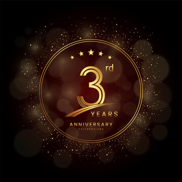 3rd anniversary logo with gold double line style decorated with glitter and confetti Vector EPS 10
