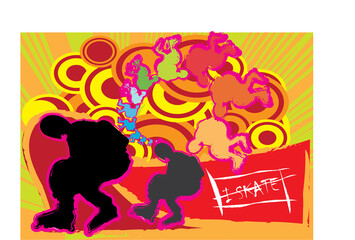 illustration vector of teen skater on abstract background