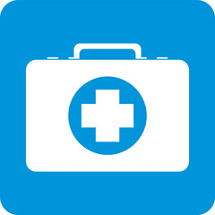 first aid kit icon blue rectangle on white background