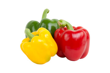 Green, Yellow and red Paprika, isolated on white background
