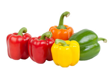 Green, Yellow and red Paprika, isolated on white background