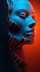 Closeup face portrait - sculpture in 3D. Ai generated.