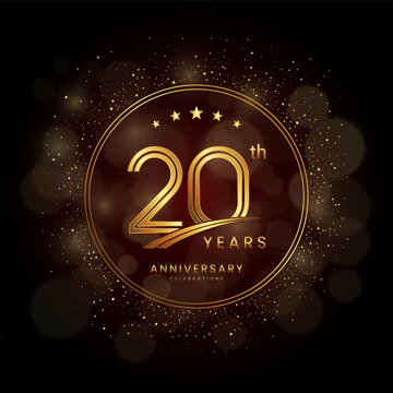 20th anniversary logo with gold double line style decorated with glitter and confetti Vector EPS 10
