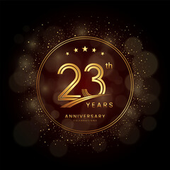 Fototapeta na wymiar 23th anniversary logo with gold double line style decorated with glitter and confetti Vector EPS 10