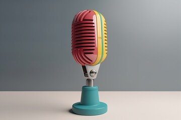 Colorful pastel Retro style microphone 3d render illustration isolated
