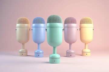 Colorful pastel Retro style microphone 3d render illustration isolated