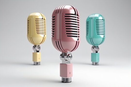 Colorful pastel Retro style microphone 3d render illustration isolated