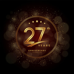27th anniversary logo with gold double line style decorated with glitter and confetti Vector EPS 10