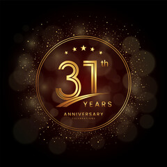 31th anniversary logo with gold double line style decorated with glitter and confetti Vector EPS 10
