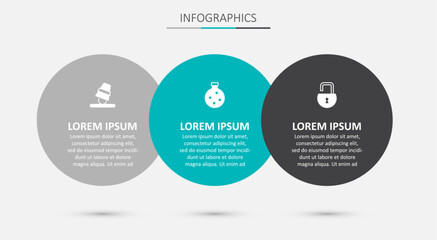 Set Bottle with potion, Game thimbles and Open padlock. Business infographic template. Vector