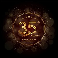 35th anniversary logo with gold double line style decorated with glitter and confetti Vector EPS 10