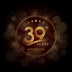 39th anniversary logo with gold double line style decorated with glitter and confetti Vector EPS 10