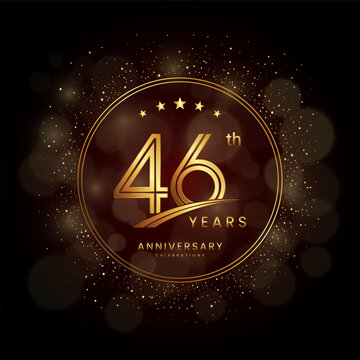 46th anniversary logo with gold double line style decorated with glitter and confetti Vector EPS 10