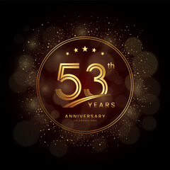 Fototapeta na wymiar 53th anniversary logo with gold double line style decorated with glitter and confetti Vector EPS 10