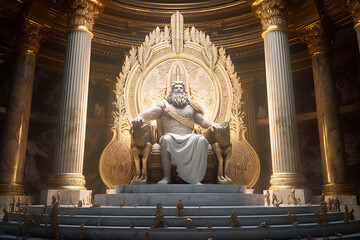 Zeus sits on his throne in a pantheon of the gods, Generative AI - obrazy, fototapety, plakaty