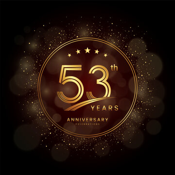 53th anniversary logo with gold double line style decorated with glitter and confetti Vector EPS 10