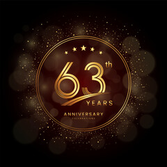Fototapeta na wymiar 63th anniversary logo with gold double line style decorated with glitter and confetti Vector EPS 10