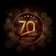 70th anniversary logo with gold double line style decorated with glitter and confetti Vector EPS 10