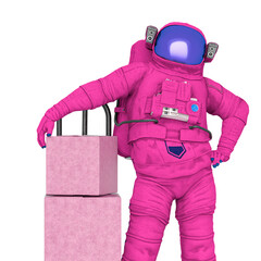 astronaut is next to truck loaded with boxes