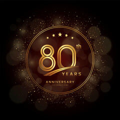 80th anniversary logo with gold double line style decorated with glitter and confetti Vector EPS 10