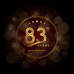 Fototapeta na wymiar 83th anniversary logo with gold double line style decorated with glitter and confetti Vector EPS 10