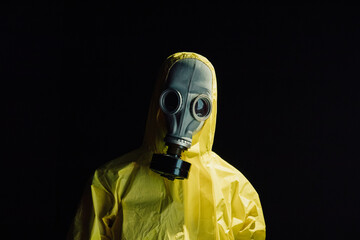 person in gas mask museum