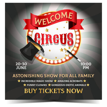 Vector poster, banner, cartoon banner, flyer circus advertising. Invitation circus show