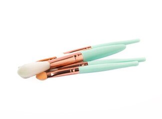 Cosmetic makeup brush isolated on white background.Blush, eyeshadow contour, foundation, concealer bronzer, angled brushes. makeup set. beauty concept.