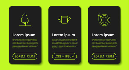 Set line Fruit tree, Watering can and Garden hose. Business infographic template. Vector