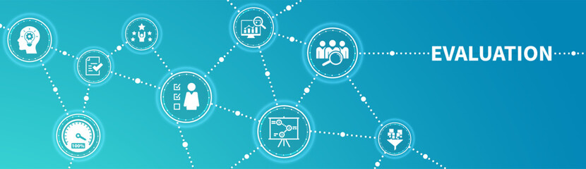 Banner evaluation concept. Assessment, Analysis, performance, improvement, results and feedback vector illustration concept.