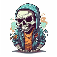 A cartoon skeleton wearing a hoodie. generative AI.