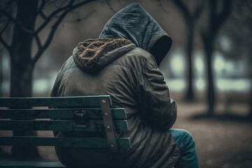 A person sitting alone on a park bench, Solitude Amidst Recession: The Human Cost, Generative AI