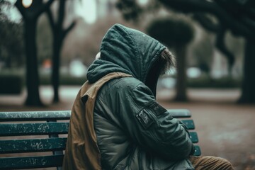 A person sitting alone on a park bench, Solitude Amidst Recession: The Human Cost, Generative AI