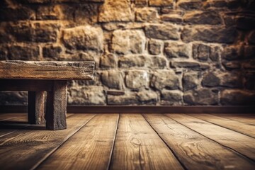 rustic wooden table on a hardwood floor Generative AI