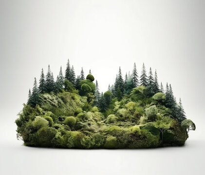 Abstract forest with Pine trees has formed a heart shape on a white copy space background. The concept of nature love or world earth day. Generative AI