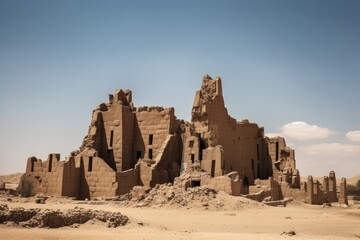Fototapeta na wymiar solitary brown building in the middle of a barren desert landscape Generative AI