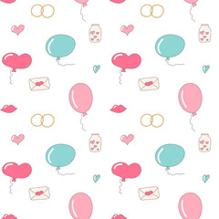 heart wings rings engagement diamond balloons kiss letters white pink blue valentine's day wedding pattern