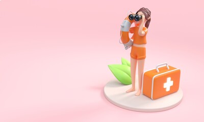 Lifeguard with Binoculars. 3D Illustration