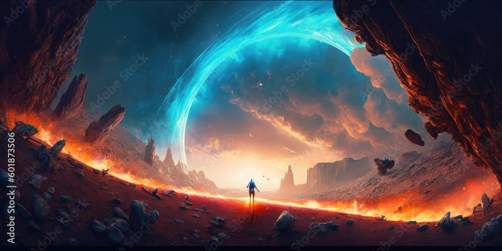 Wall mural outer planet landscape with from sci fi novel. superlative generative ai image.