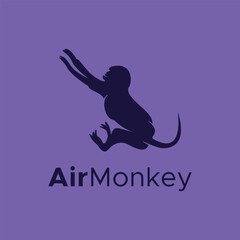 silhouette of a monkey. Monkey jumps in the air logo design concept
